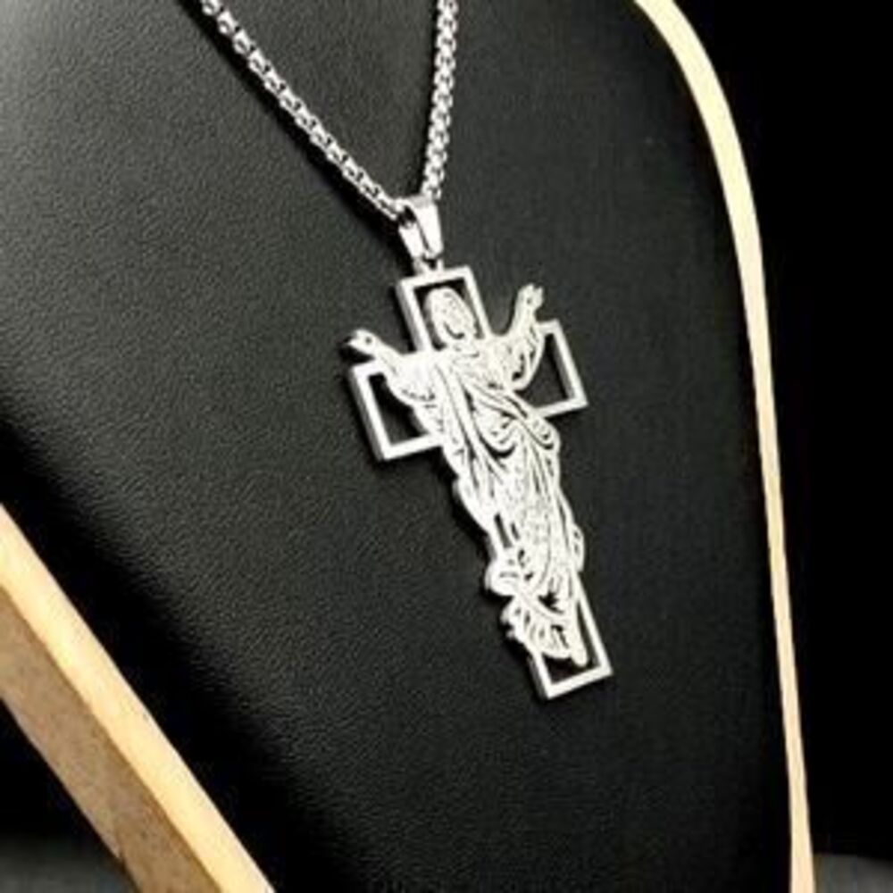 Stainless Large 2.5 in. Jesus Cross Necklace Christian Anniversary Birthday NEW